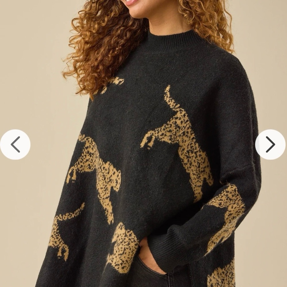 Altar'd State Black Sweater with Gold Leopard Motif- Raven Leopard Sweater - Picture 4 of 8